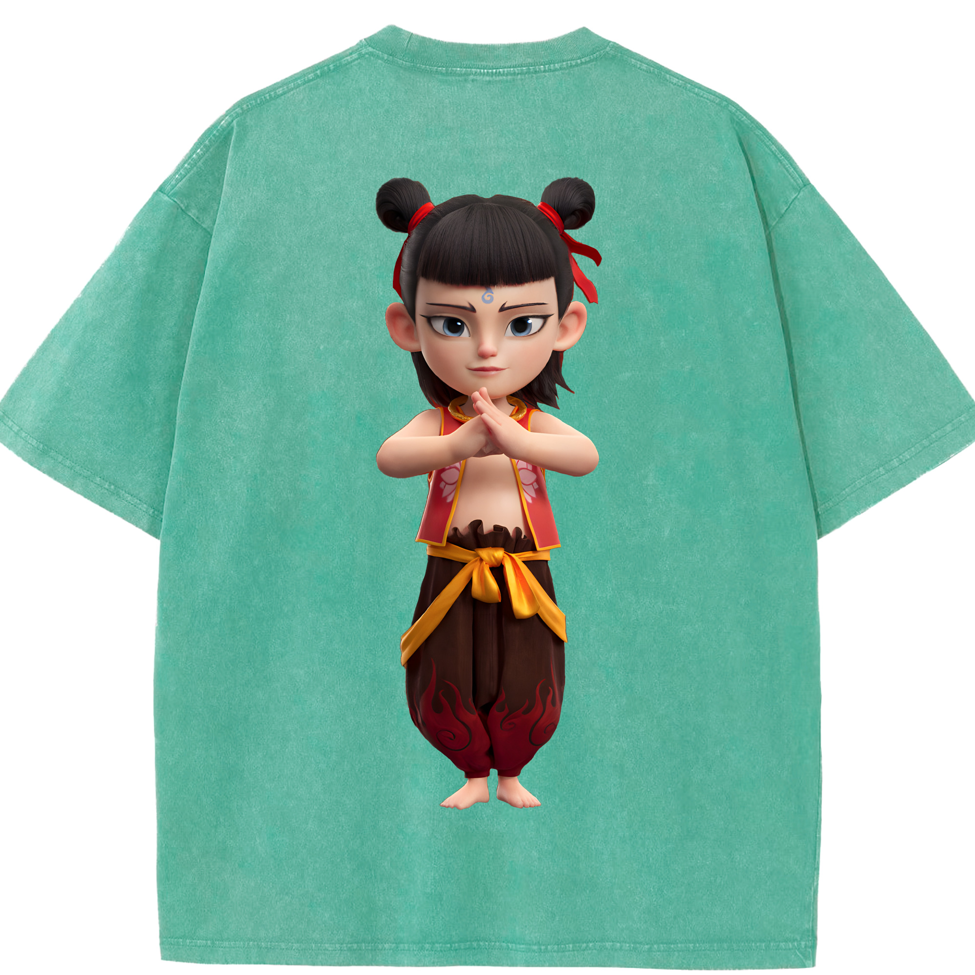 （画像用） Ne Zha 2 ナタ 魔童の大暴れ 綿100% ヴィンテージ風 半袖Tシャツ（背面プリント）
